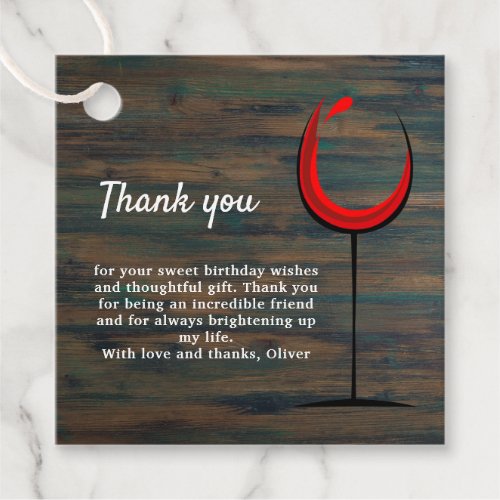Rustic Wood Red Wine Glass 60th Birthday Thank you Favor Tags