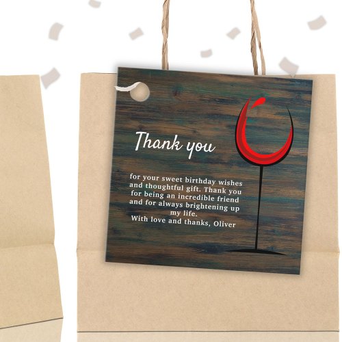 Rustic Wood Red Wine Glass 60th Birthday Thank you Favor Tags