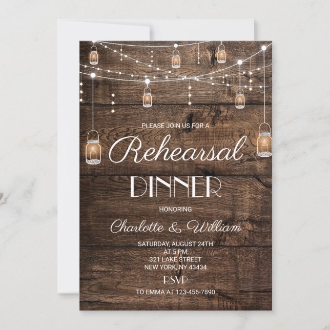 Rustic Wood Rehearsal Dinner Invitation (Front)