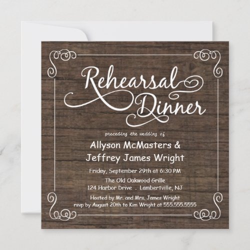 Rustic Wood Rehearsal Dinner Invitations