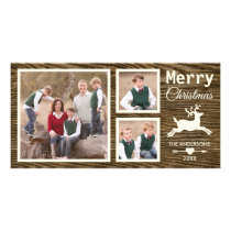 Rustic Wood Reindeer Merry Christmas Photo Card