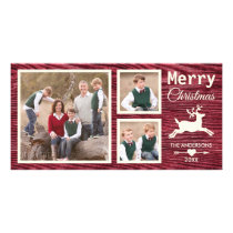 Rustic Wood Reindeer Red Christmas Photo Card