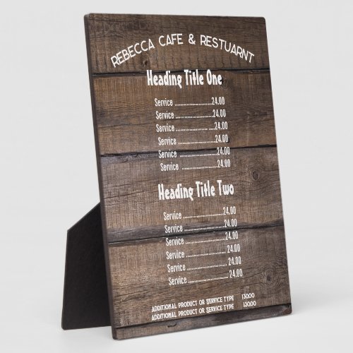 Rustic Wood Restaurant Cafe Salon Service Price  Plaque