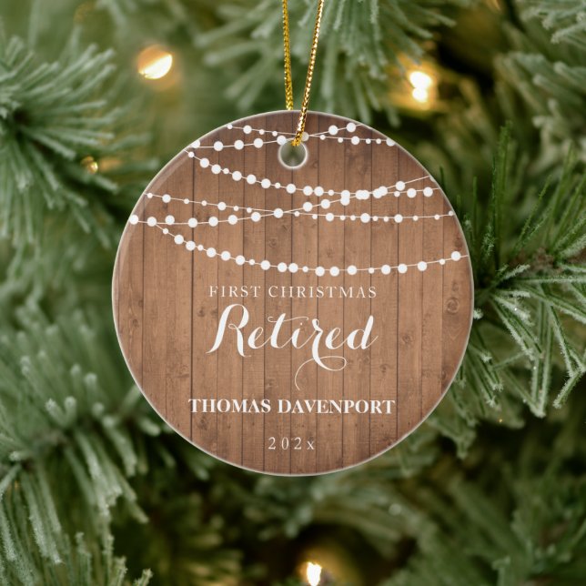 Rustic wood Retired 1st Christmas Ceramic Ornament (Tree)