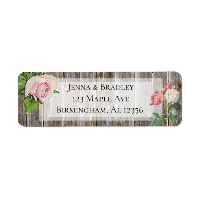 Rustic Wood Return Address Labels White Rose (Front)