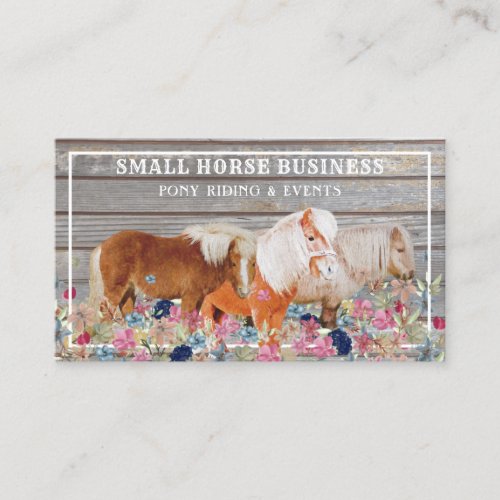 Rustic Wood Ride Club Pony Floral Small Horses Business Card