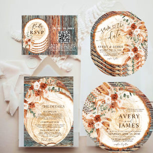 Rustic Wood Ring Save The Date – Boho Floral Photo Invitation