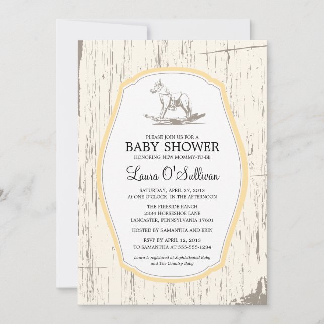 Rustic Wood Rocking Horse Baby Shower Invitation (Front)