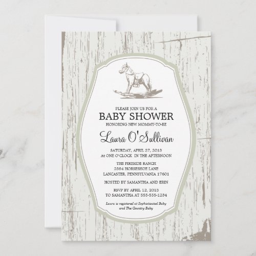 Rustic Wood Rocking Horse Baby Shower Invitation