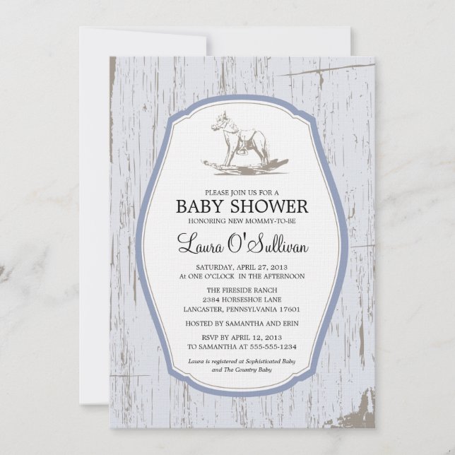 Rustic Wood Rocking Horse Baby Shower Invitation (Front)