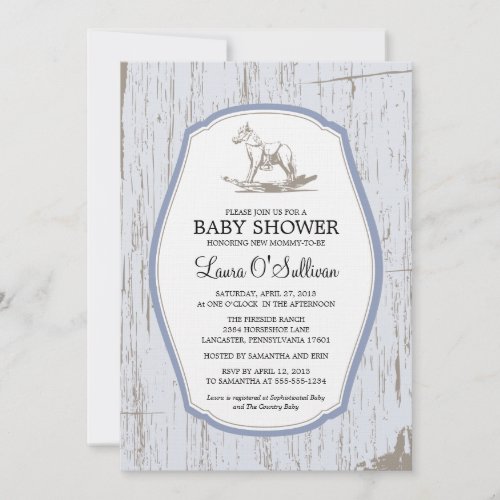 Rustic Wood Rocking Horse Baby Shower Invitation