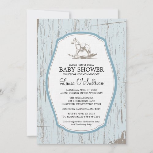 Rustic Wood Rocking Horse Baby Shower Invitation