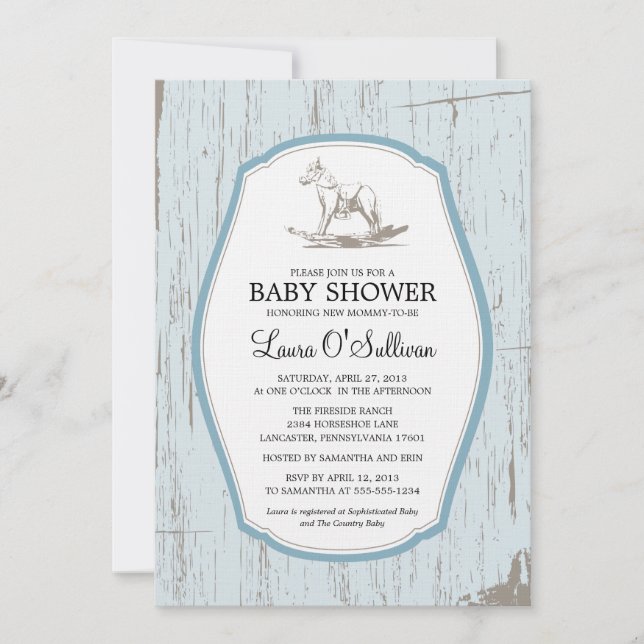 Rustic Wood Rocking Horse Baby Shower Invitation (Front)