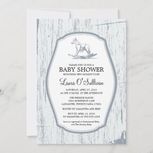 Rustic Wood Rocking Horse Baby Shower Invitation