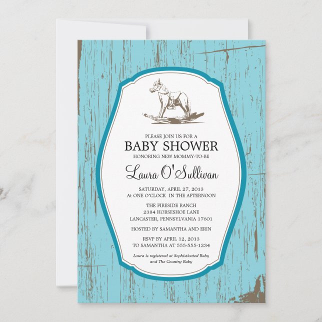 Rustic Wood Rocking Horse Baby Shower Invitation (Front)