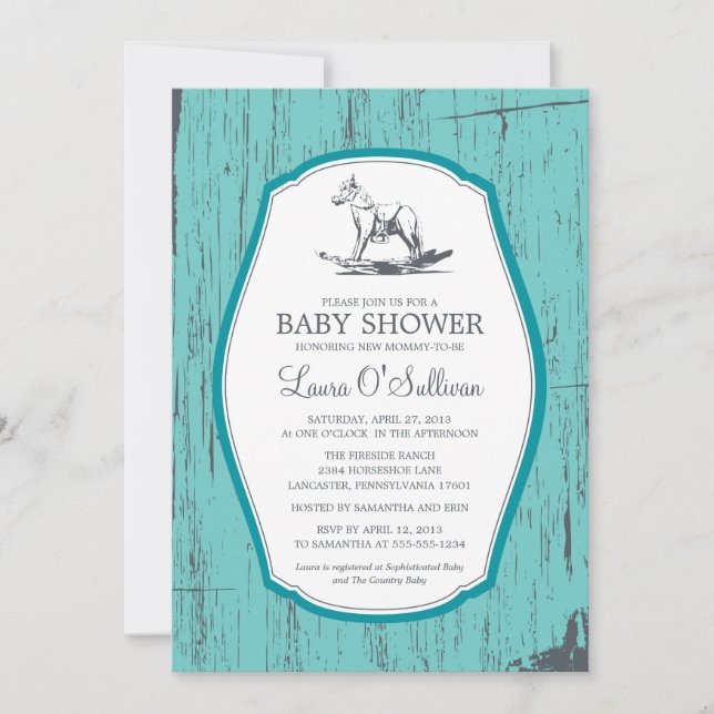 Rustic Wood Rocking Horse Baby Shower Invitation (Front)