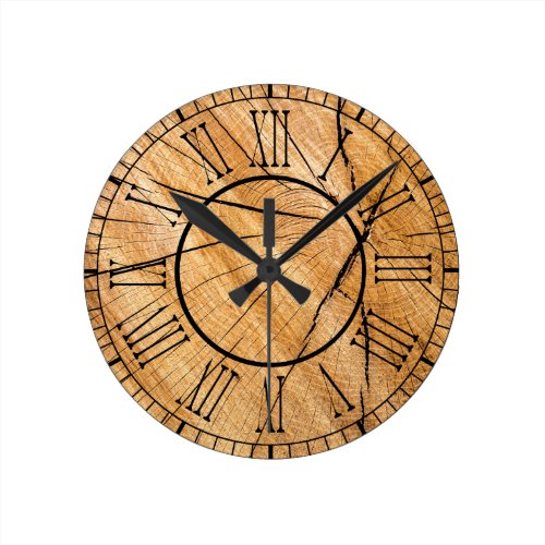 Rustic Wood  Roman Numeral Round Clock