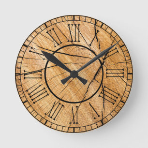 Rustic Wood Roman Numeral Round Clock