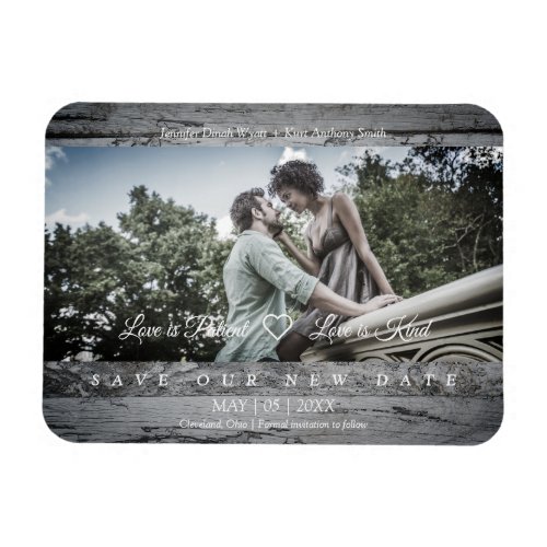 Rustic Wood Romantic Photo Save Our New Date Magnet