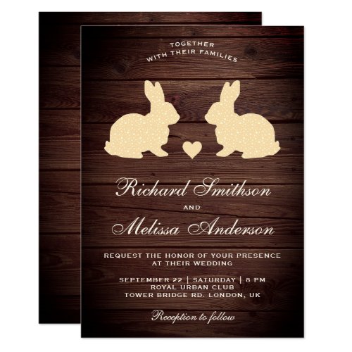Rustic Wood Romantic Rabbits Wedding Invitation