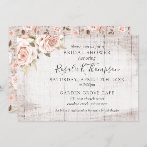 Rustic Wood  Romantic Roses Cottage Bridal Shower Invitation