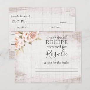Rustic Wood Romantic Roses Recipe Card For Bride