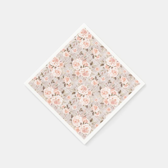 Rustic Wood & Romantic Roses Shabby Chic Wedding Napkins (Corner)
