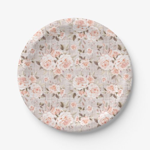 Rustic Wood  Romantic Roses Shabby Chic Wedding P Paper Plates