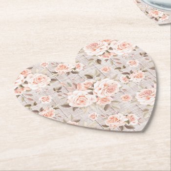Rustic Wood & Romantic Roses Shabby Chic Wedding Paper Coaster by CyanSkyCelebrations at Zazzle