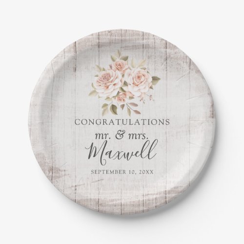 Rustic Wood  Romantic Roses Shabby Chic Wedding Paper Plates