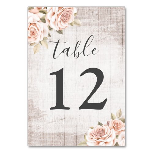 Rustic Wood  Romantic Roses Shabby Chic Wedding Table Number
