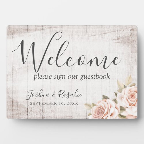 Rustic Wood Romantic Roses Shabby Welcome Wedding Plaque