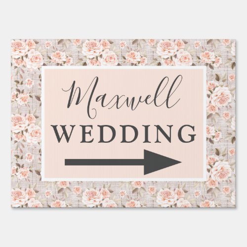 Rustic Wood  Romantic Roses Wedding Directions Sign
