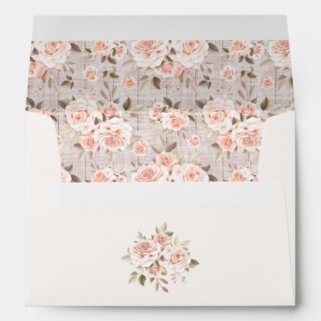 Rustic Wood & Romantic Roses Wedding Invitation Envelope (Back (Bottom))