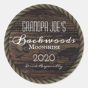 Rustic Wood & Rope Personalized Classic Round Sticker