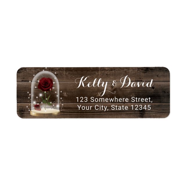 Rustic Wood Rose Glass Dome Fairytale Address Label (Front)