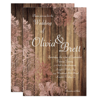 Rustic Wood Rose Lace Wedding Invitation