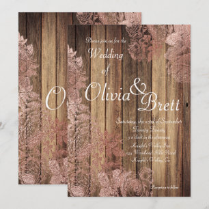 Rustic Wood Rose Lace Wedding Invitation