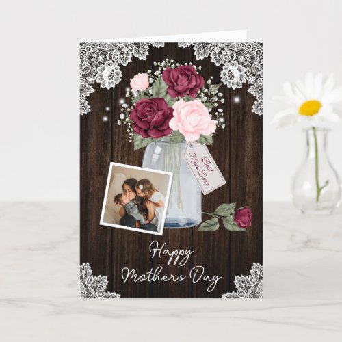 Rustic Wood Roses Photo Happy Mothers Day Card