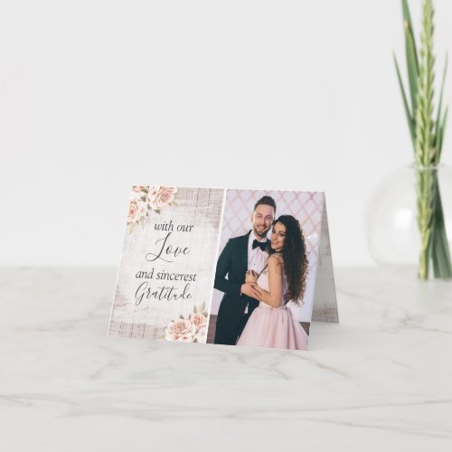 Rustic Wood  Roses Wedding Thank You 4_Photo Card