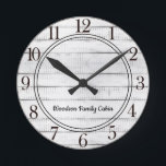 Rustic Wood  Round Clock<br><div class="desc">This handsome rustic white washed wood grain clock and bold numbers is perfect for a cabin,  lake house cottage or farmhouse.</div>