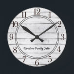 Rustic Wood  Round Clock<br><div class="desc">This handsome rustic white washed wood grain clock and bold numbers is perfect for a cabin,  lake house cottage or farmhouse.</div>