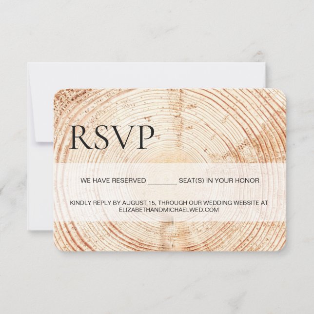 Rustic Wood RSVP reserved Seating QR code website Card (Front)