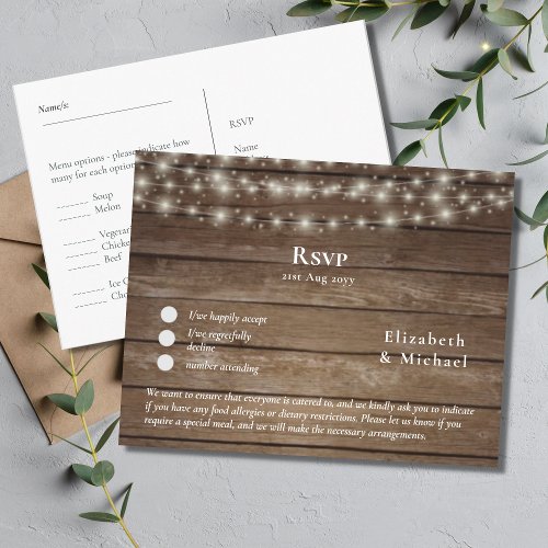 Rustic Wood RSVP with Menu Template