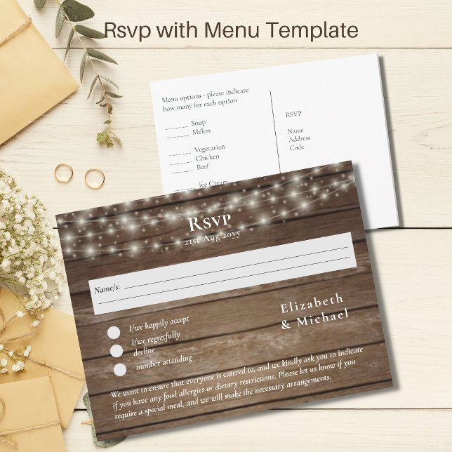 Rustic Wood RSVP with Menu Template (Creator Uploaded)