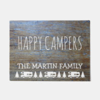 Rustic Wood RV Camping | Happy Campers Custom Name Doormat