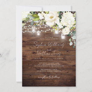 Rustic Wood Sage Champagne Floral Wedding Invitation