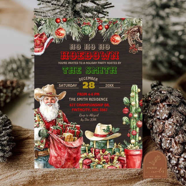 Rustic Wood Santa Hoedown Holiday Christmas Party Invitation (Creator Uploaded)
