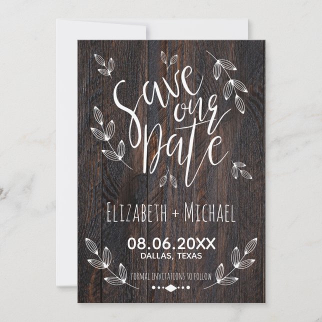 Rustic Wood Save our Date White Typography Floral Save The Date (Front)