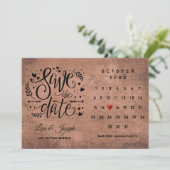Rustic Wood Save the Date Calendar Red Heart Invitation (Standing Front)